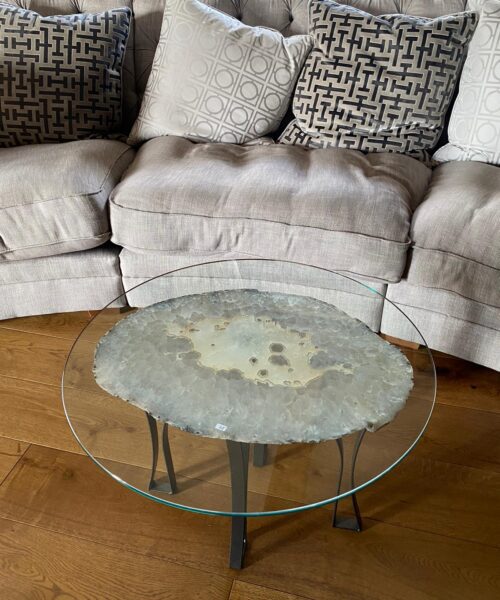 Premium Agate Geode Table 2 – 15kg - (Glass 60cm) L53xW38cm Druzy Cluster Grey White Crystal Quartz - Image 5