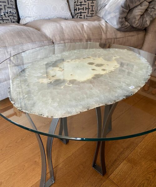 Premium Agate Geode Table 2 – 15kg - (Glass 60cm) L53xW38cm Druzy Cluster Grey White Crystal Quartz - Image 6