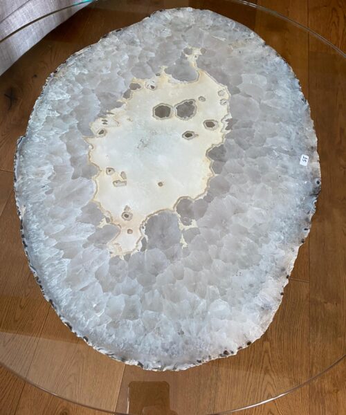 Premium Agate Geode Table 2 – 15kg - (Glass 60cm) L53xW38cm Druzy Cluster Grey White Crystal Quartz - Image 7