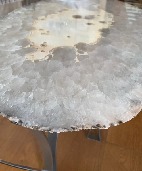 Premium Agate Geode Table 2 – 15kg - (Glass 60cm) L53xW38cm Druzy Cluster Grey White Crystal Quartz - Image 8