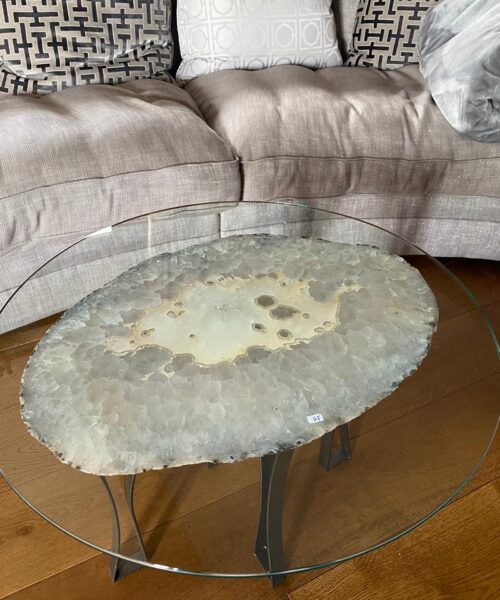 Premium Agate Geode Table 2 – 15kg - (Glass 60cm) L53xW38cm Druzy Cluster Grey White Crystal Quartz - Image 9