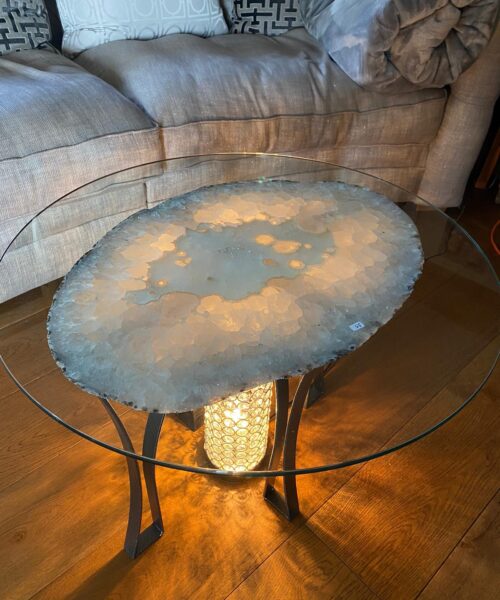 Premium Agate Geode Table 2 – 15kg - (Glass 60cm) L53xW38cm Druzy Cluster Grey White Crystal Quartz - Image 12