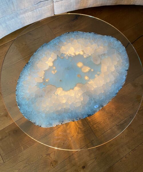 Premium Agate Geode Table 2 – 15kg - (Glass 60cm) L53xW38cm Druzy Cluster Grey White Crystal Quartz - Image 13