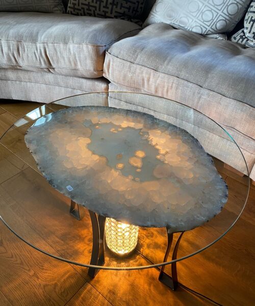 Premium Agate Geode Table 2 – 15kg - (Glass 60cm) L53xW38cm Druzy Cluster Grey White Crystal Quartz - Image 14