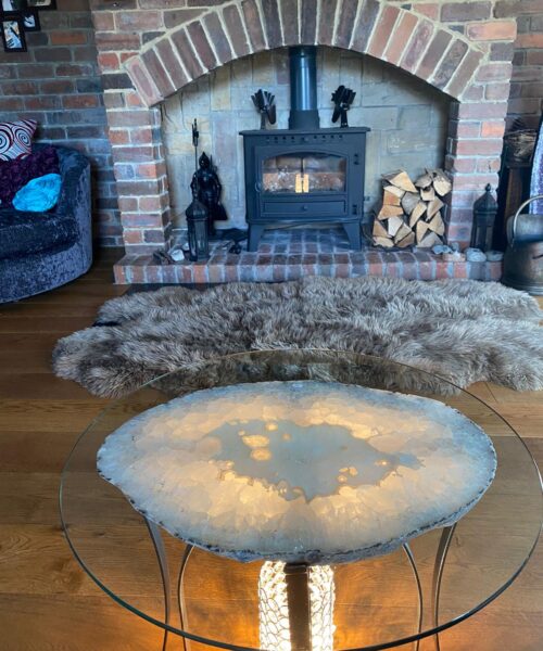 Premium Agate Geode Table 2 – 15kg - (Glass 60cm) L53xW38cm Druzy Cluster Grey White Crystal Quartz - Image 15