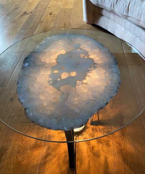 Premium Agate Geode Table 2 – 15kg - (Glass 60cm) L53xW38cm Druzy Cluster Grey White Crystal Quartz - Image 21
