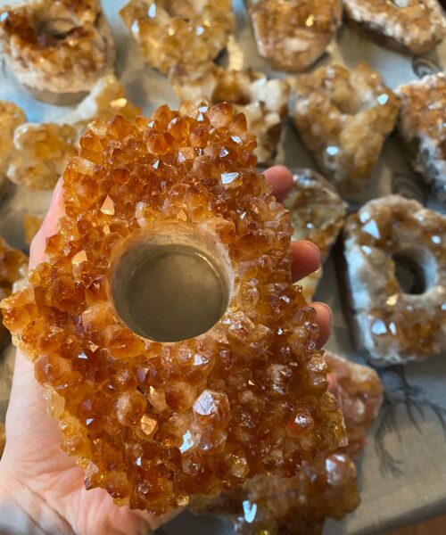 Alternative view of Very Large Premium A Grade Citrine Cluster Druzy Candle / Tealight Holders