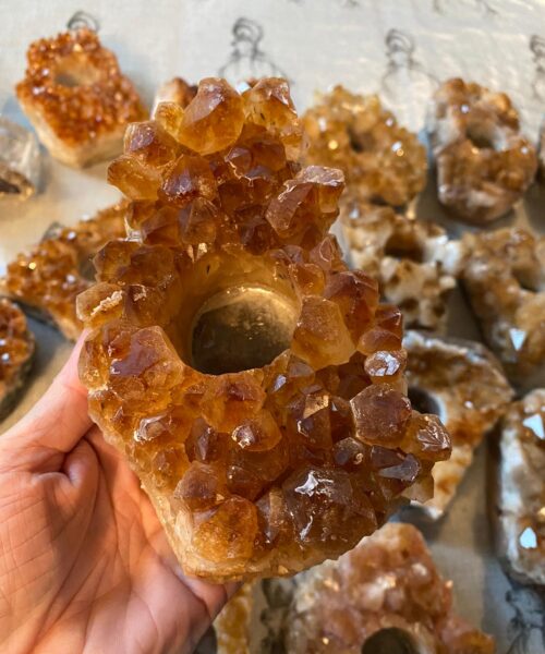 Very Large Premium A Grade Citrine Cluster Druzy Candle / Tealight Holders - Image 6