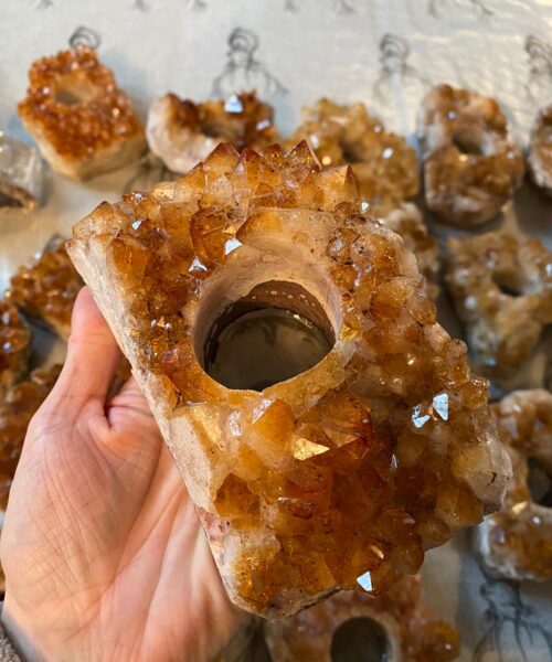Very Large Premium A Grade Citrine Cluster Druzy Candle / Tealight Holders - Image 8