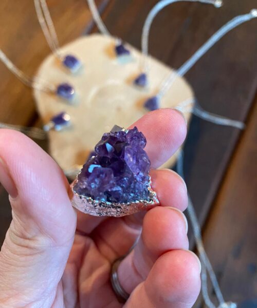 Alternative view of Premium Amethyst High Quality Druzy 20” Chain Necklace Crystal Cluster Sterling Silver Necklace Healing Gemstones Jewellery