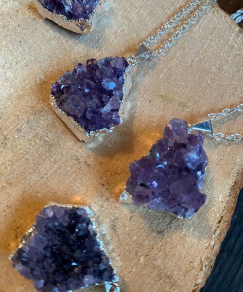 Premium Amethyst High Quality Druzy 20” Chain Necklace Crystal Cluster Sterling Silver Necklace Healing Gemstones Jewellery