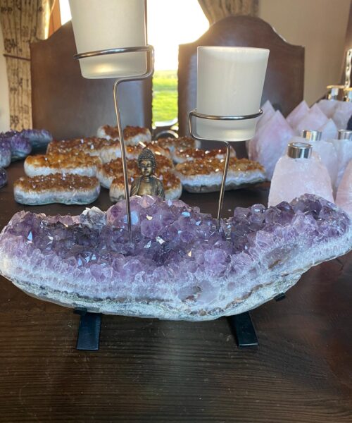 Very Large Huge Premium Amethyst 1 Cluster Druzy Candle / 2 Cup Tealight Holders Approx. 3.681kg - L30xD10xH28cm - Image 10