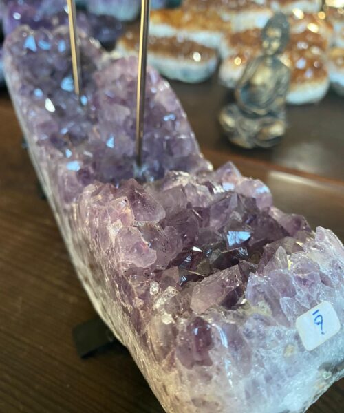 Alternative view of Very Large Huge Premium Amethyst 1 Cluster Druzy Candle / 2 Cup Tealight Holders Approx. 3.681kg - L30xD10xH28cm