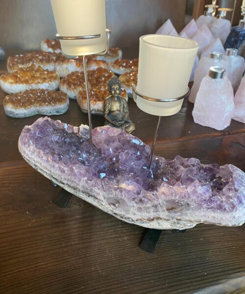 Very Large Huge Premium Amethyst 1 Cluster Druzy Candle / 2 Cup Tealight Holders Approx. 3.681kg - L30xD10xH28cm - Image 3