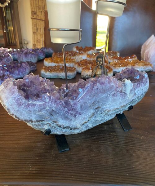 Very Large Huge Premium Amethyst 1 Cluster Druzy Candle / 2 Cup Tealight Holders Approx. 3.681kg - L30xD10xH28cm - Image 5