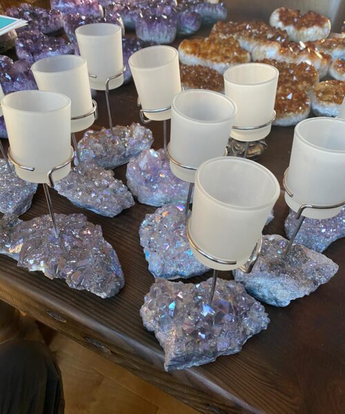Premium A Grade Angel Aura Cluster Druzy Candle / 1 Cup Tealight Holders - 750g - W10xH10cm - Image 3