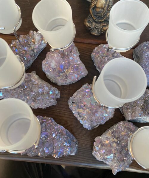 Premium A Grade Angel Aura Cluster Druzy Candle / 1 Cup Tealight Holders - 750g - W10xH10cm - Image 4