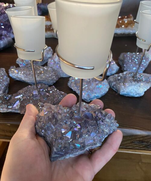 Premium A Grade Angel Aura Cluster Druzy Candle / 1 Cup Tealight Holders - 750g - W10xH10cm - Image 5
