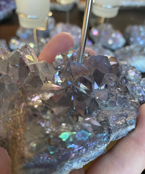 Premium A Grade Angel Aura Cluster Druzy Candle / 1 Cup Tealight Holders - 750g - W10xH10cm - Image 6