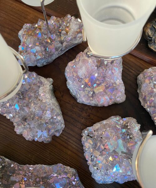 Premium A Grade Angel Aura Cluster Druzy Candle / 1 Cup Tealight Holders - 750g - W10xH10cm - Image 9
