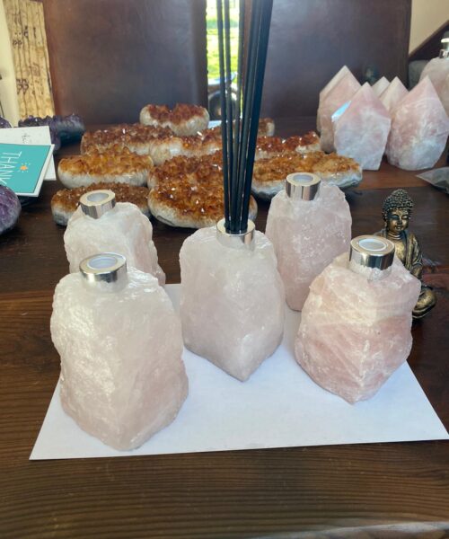 Alternative view of High Quality Rose Quartz Pink Crystal Gemstone Reed Diffuser 12cm Height x 9cm Width 1100g