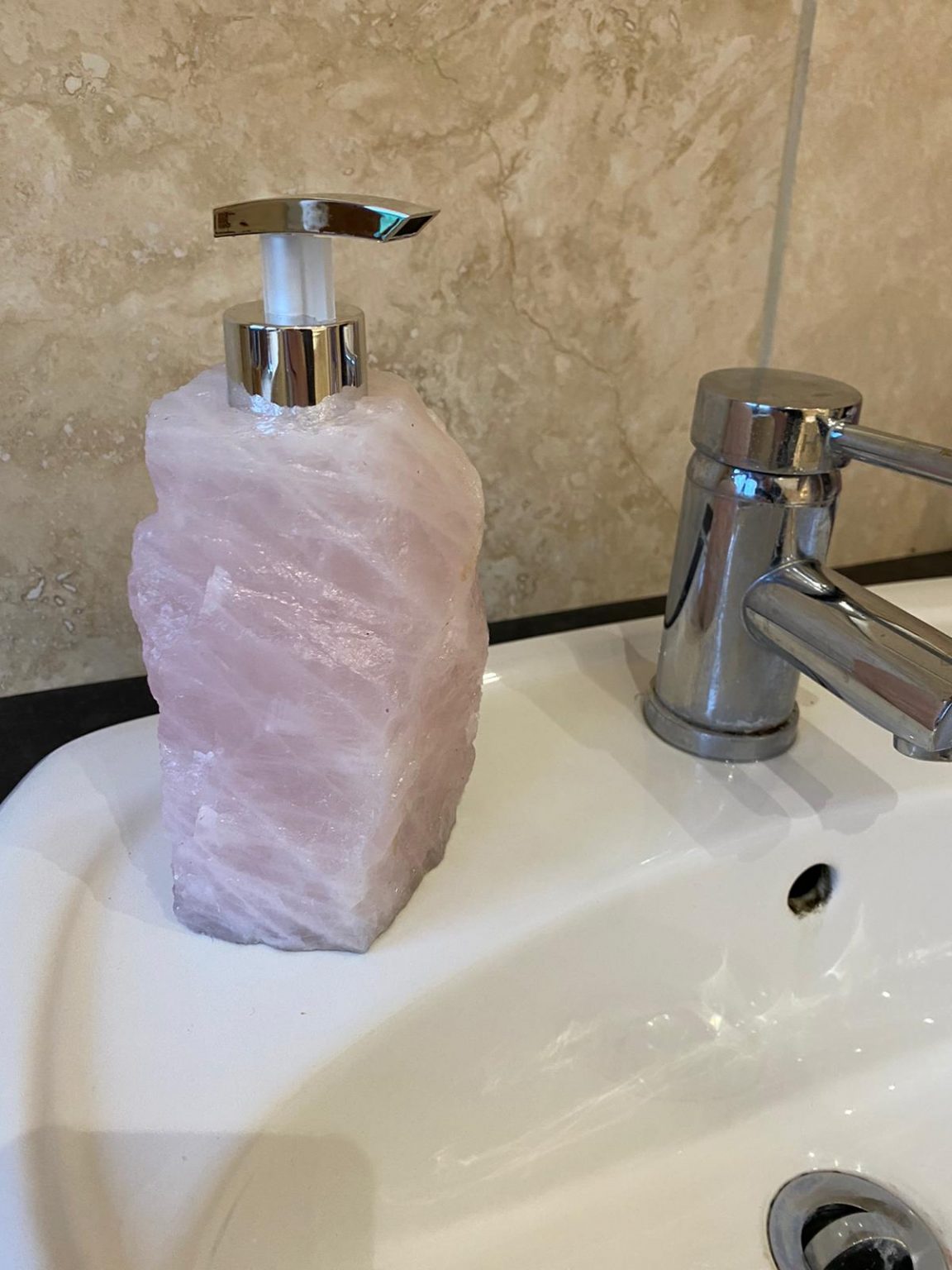 High Quality Rose Quartz Pink Crystal Gemstone Soap Dispenser 18cm