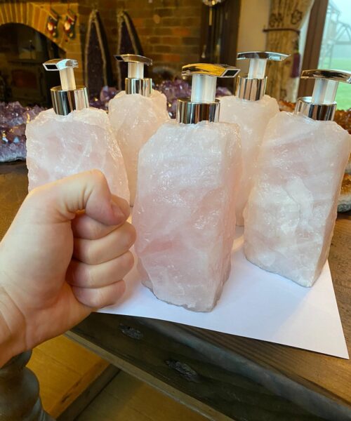 High Quality Rose Quartz Pink Crystal Gemstone Soap Dispenser 18cm Height x 10.5cm width 1600g - Image 6