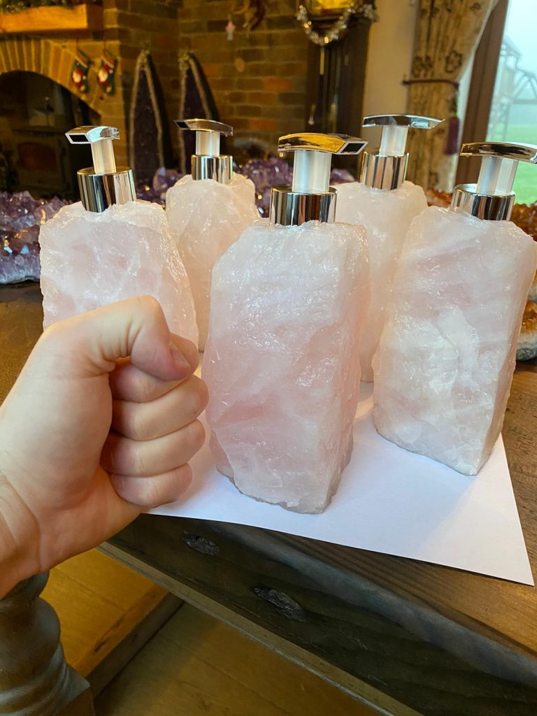 High Quality Rose Quartz Pink Crystal Gemstone Soap Dispenser 18cm
