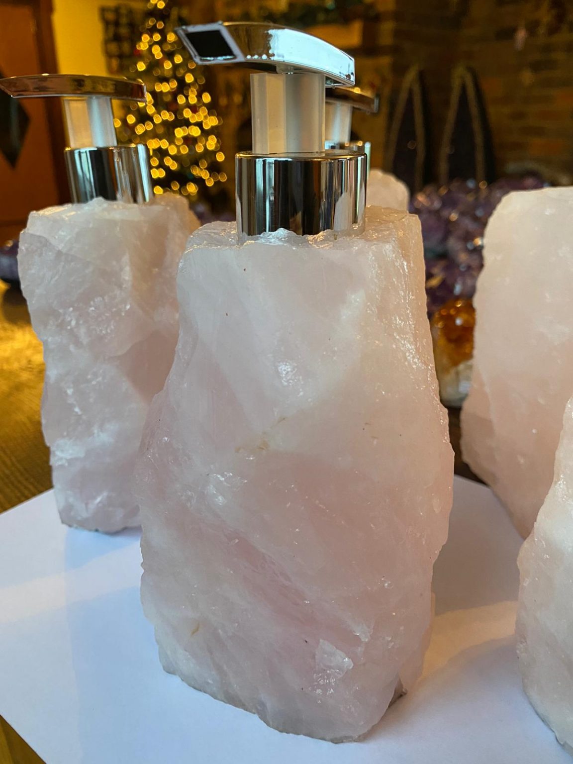 High Quality Rose Quartz Pink Crystal Gemstone Soap Dispenser 18cm