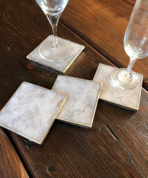White Crystal Quartz Premium Coasters Square Shape Silver Edge (Set of 4) Gift - Image 6
