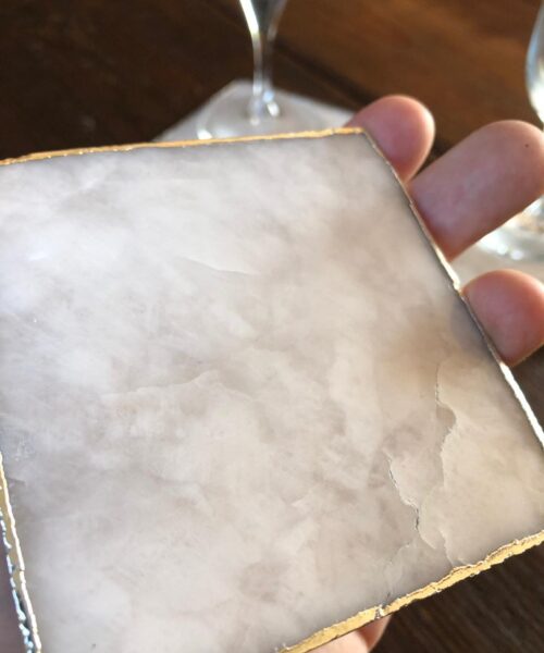 White Crystal Quartz Premium Coasters Square Shape Silver Edge (Set of 4) Gift - Image 4