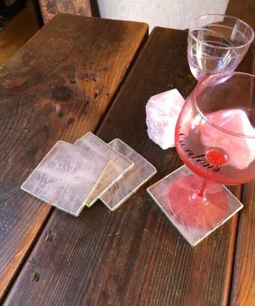 Rose Quartz Premium Coasters Square Shape Silver Gilded Edge (Set of 4) - Image 5