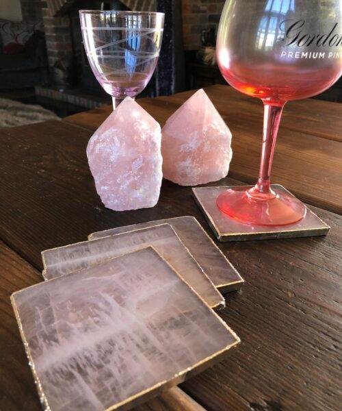 Rose Quartz Premium Coasters Square Shape Silver Gilded Edge (Set of 4) - Image 4