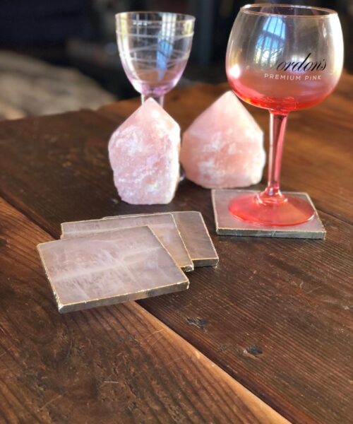 Rose Quartz Premium Coasters Square Shape Silver Gilded Edge (Set of 4) - Image 3
