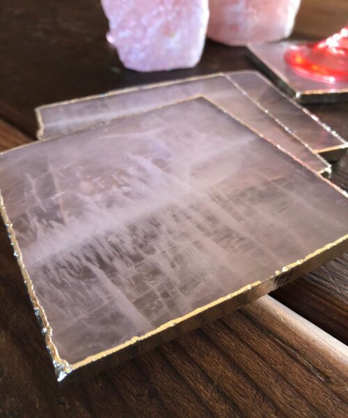 Alternative view of Rose Quartz Premium Coasters Square Shape Silver Gilded Edge (Set of 4)
