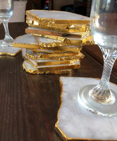 White Crystal Quartz Premium Coasters Natural Shape Gold Edge (Set of 4) Gift - Image 4