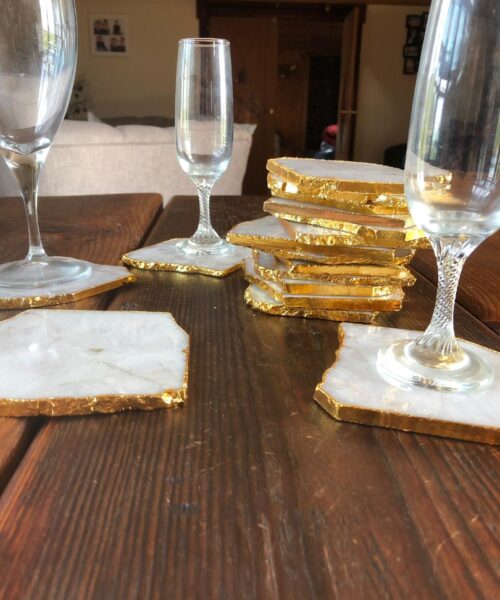 White Crystal Quartz Premium Coasters Natural Shape Gold Edge (Set of 4) Gift - Image 3