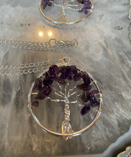 Alternative view of Premium Amethyst Tree of Life 20” Chain Crystal Necklace Sterling Silver Jewellery Pendant Healing Reiki