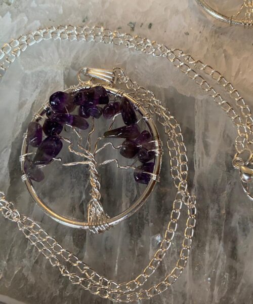 Premium Amethyst Tree of Life 20” Chain Crystal Necklace Sterling Silver Jewellery Pendant Healing Reiki
