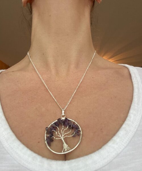 Premium Amethyst Tree of Life 20” Chain Crystal Necklace Sterling Silver Jewellery Pendant Healing Reiki - Image 3