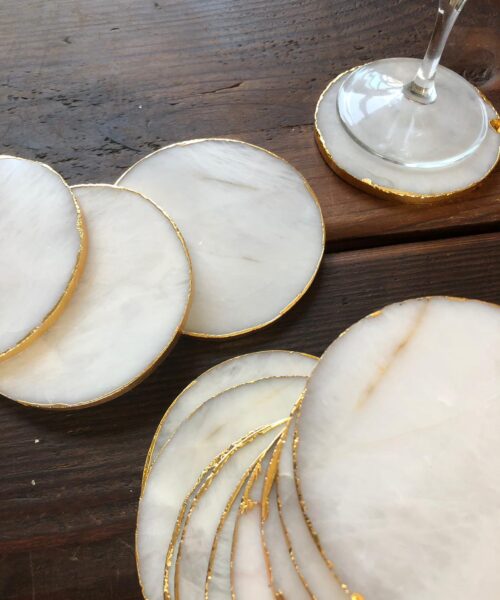 White Crystal Quartz Premium Coasters Circle Shape Gold Edge (Set of 4) Gift - Image 4
