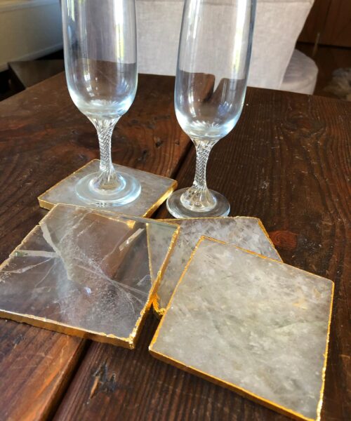 Clear Quartz Premium Coasters Square Shape Gold Gilded Edge (set of 4) - Image 3