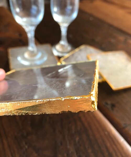 Clear Quartz Premium Coasters Square Shape Gold Gilded Edge (set of 4) - Image 4