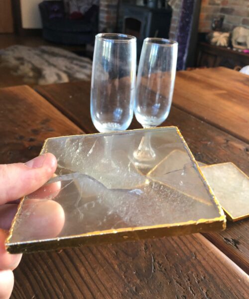 Clear Quartz Premium Coasters Square Shape Gold Gilded Edge (set of 4) - Image 7