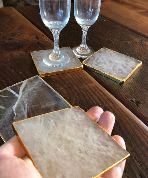 Clear Quartz Premium Coasters Square Shape Gold Gilded Edge (set of 4) - Image 9