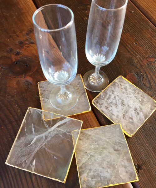 Clear Quartz Premium Coasters Square Shape Gold Gilded Edge (set of 4) - Image 10