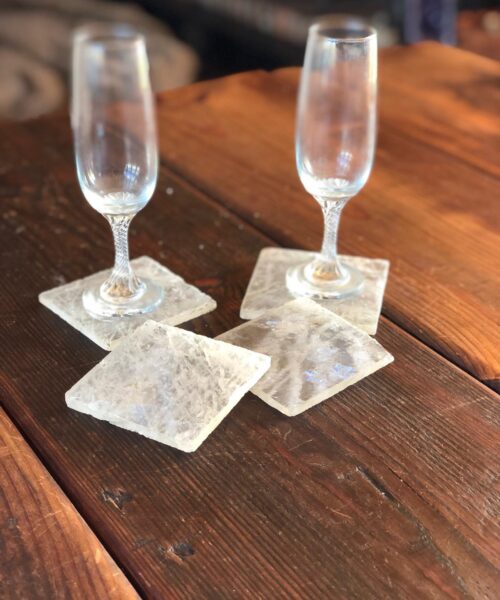 Clear Quartz Premium Coasters Square Shape Natural Edge (set of 4)