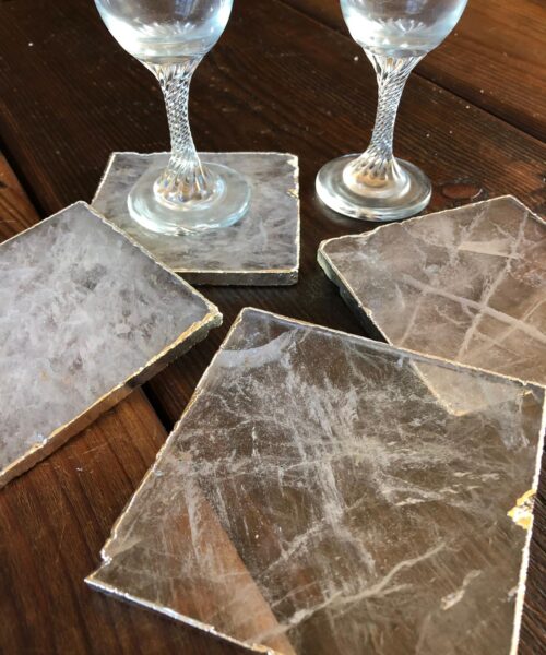 Clear Quartz Premium Coasters Square Shape Silver Gilded Edge (set of 4) - Image 3