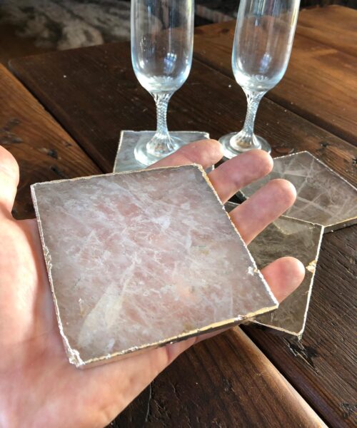 Clear Quartz Premium Coasters Square Shape Silver Gilded Edge (set of 4) - Image 5