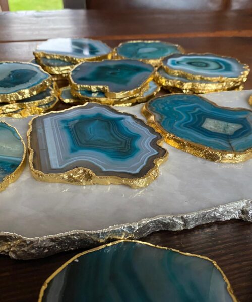 Green White Agate 24ct Gold Edge, Gilded, Microcrystalline Quartz Premium Coasters (Set of 4) - Image 3